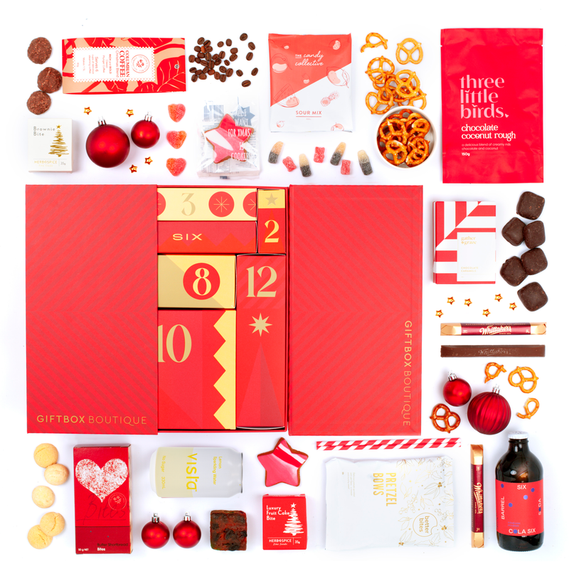 Giftbox Boutique Non Alcoholic Christmas Advent Calendar - Soda, Sparkling Water, Coffee, Sour Lollies, Chocolate, Cookies