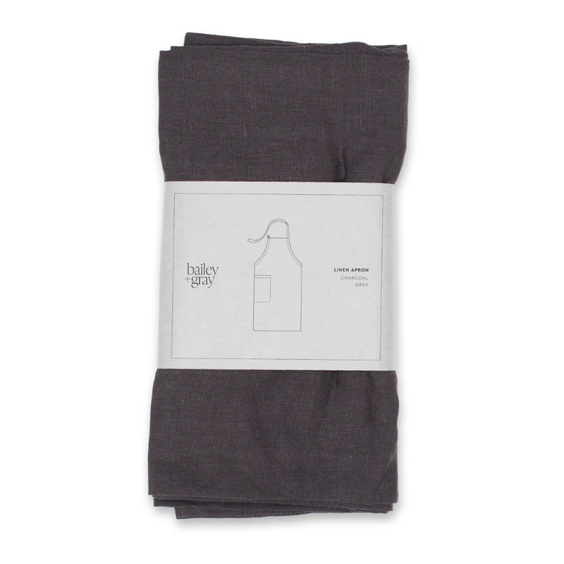 Bailey + Gray 100% Stonewashed Linen Apron Charcoal Grey