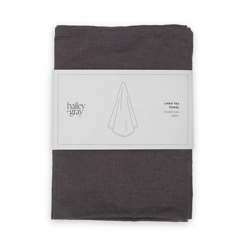 Bailey + Gray 100% Stonewashed Linen Tea Towel Charcoal Grey