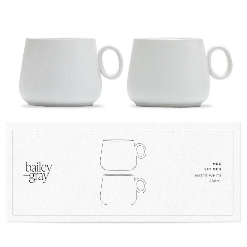 Bailey + Gray Matte White Mug 280ml (Set of 2)