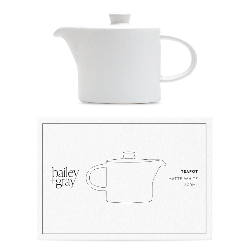 Bailey + Gray Matte White Teapot 600ml