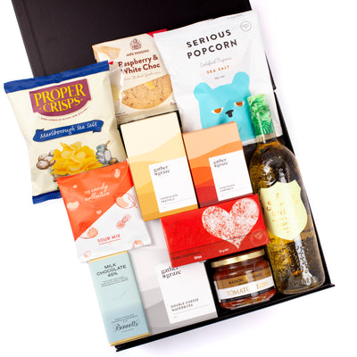 The Appreciation Gift Hamper - Send a box of goodies including wine, chocolate, popcorn and cookies