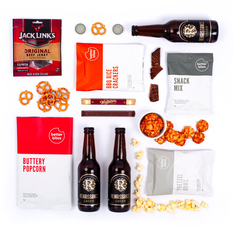 The Cheers With Beers Lager and Snacks Gift Box