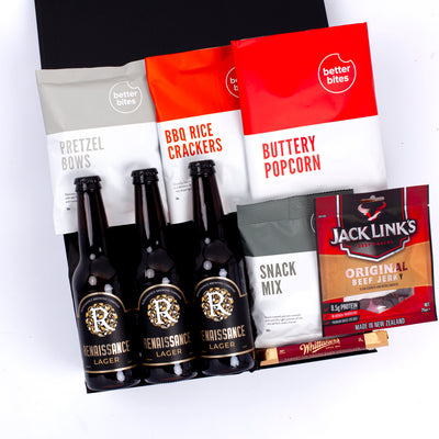 The Cheers With Beers Lager, Jerky and Salty Snacks Gift Box