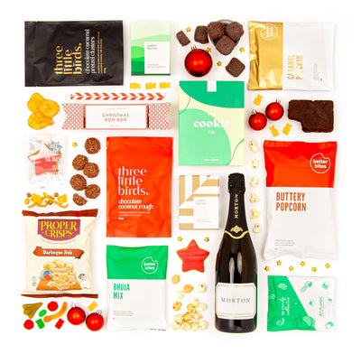 The Merry Christmas Gift Box for Employees & Clients - Lollies, Caramels, Brownie, Popcorn, Jet Planes, Champagne, Crisps, Bhuja Mix and Cookies