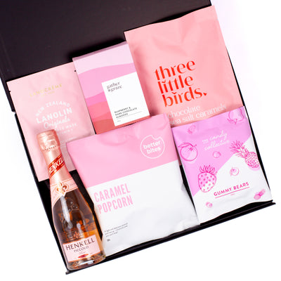 The She's So Sweet - Chocolate, Wine, Almonds, Gummy Bears & Sweet Treats - Pink Gift Hamper For Her