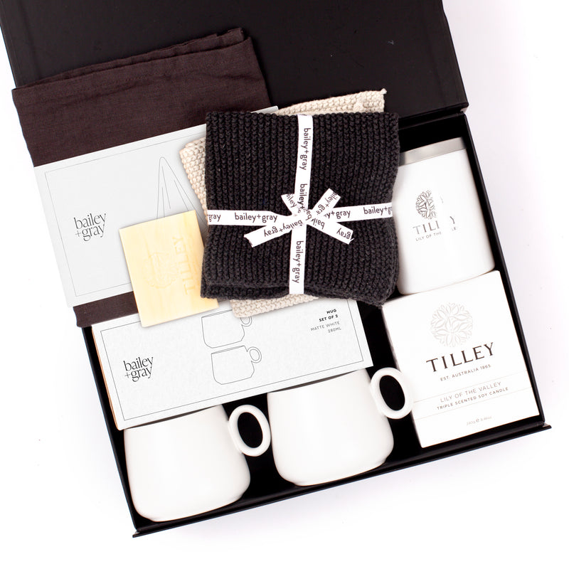 The Sip And Savour - White - Themed Mugs, Candle, Tea Towel and Cloths Gift Hamper