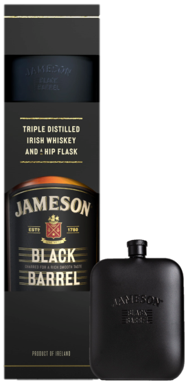 Jameson Whiskey Black Barrel 700ml with Hip Flask Gift Set